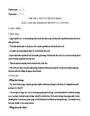Giáo án Vật lí Lớp 10 (Sách Cánh diều) - Chương trình học kì 1 - Năm học 2022-2023